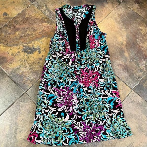 Nicole by Nicole Miller MIDI Floral Sleeveless Dress Buttons Halfway Size 16 - Picture 5 of 9